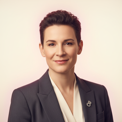 Portrait of Dr. Aris Thorne, a gender-neutral person with short, dark hair, smiling confidently against a soft cream backgrou
